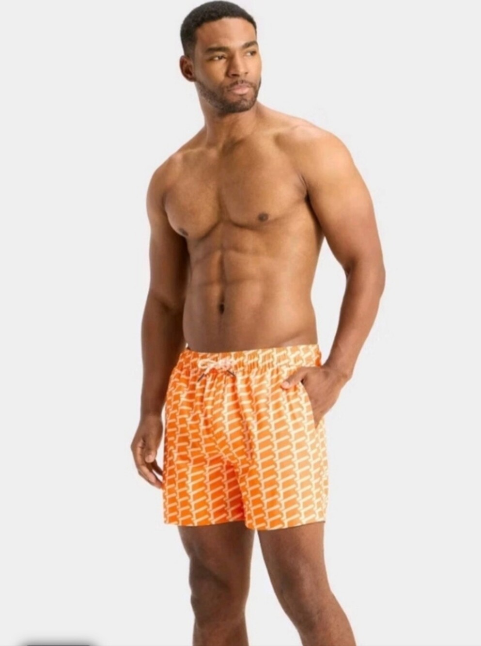 Goodfellow & Co Orange Geometric Men's 5" Swim Trunks with Boxer Brief Liner Med